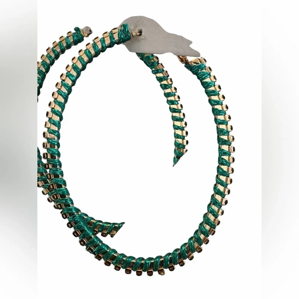 Urban Outfitters Emerald and Gold Braided Hoops NWT